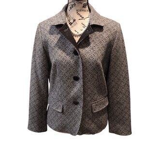 Talbots Petites 10P Gray White Tweed Wool Blend Blazer  Lined Black Label